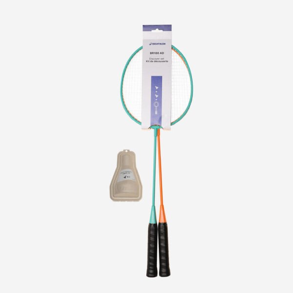 ADULT LEISURE BADMINTON RACKET SET Discover set BR100 Ad Turquoise Orange